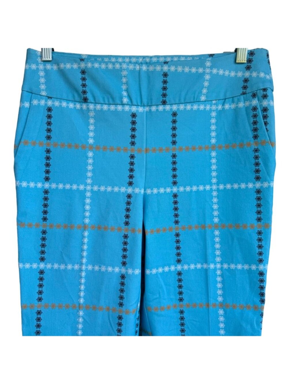 Inspired Style Ankle Pants Aqua Blue Check Size 10 Pockets Cotton Blend $124 NEW - Picture 7 of 16